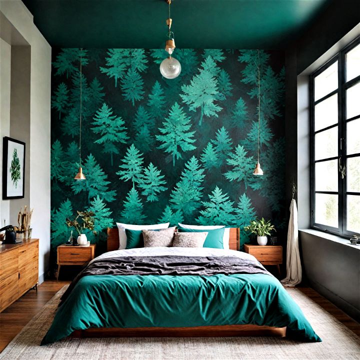unique striking mural or wall art for your dark green bedroom
