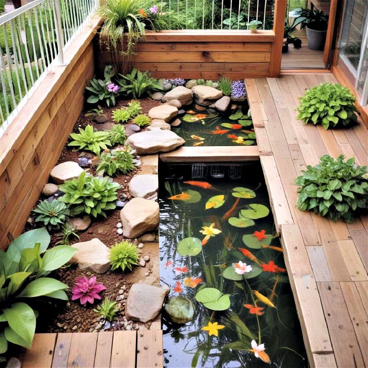 unique water garden under deck