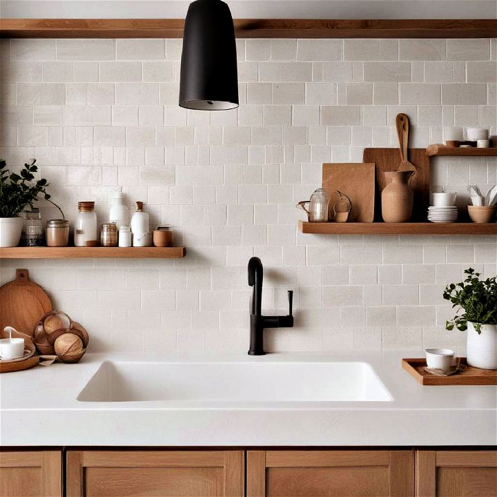 unique white terracotta tiles backsplash