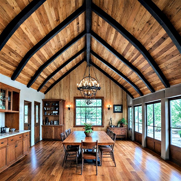 unique wood and metal vaulted ceiling