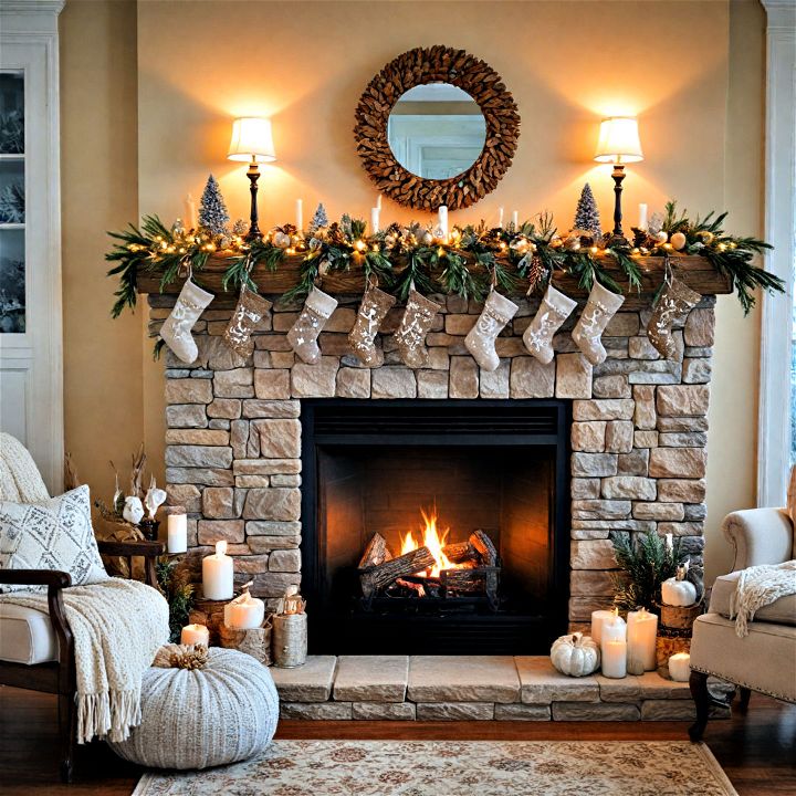 update your fireplace decor with seasonal festivities