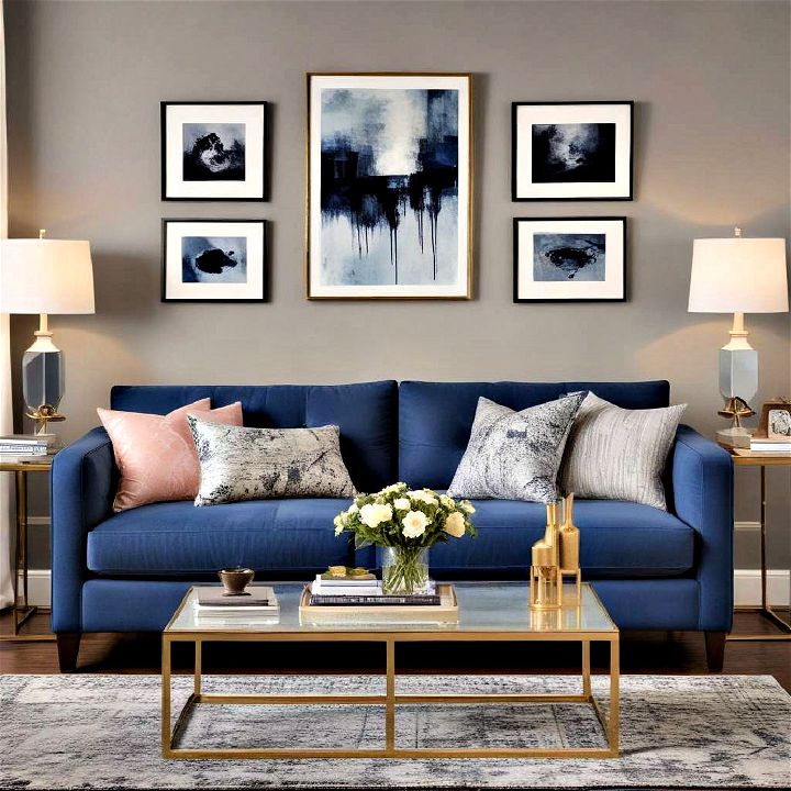 urban glam blue couch living room