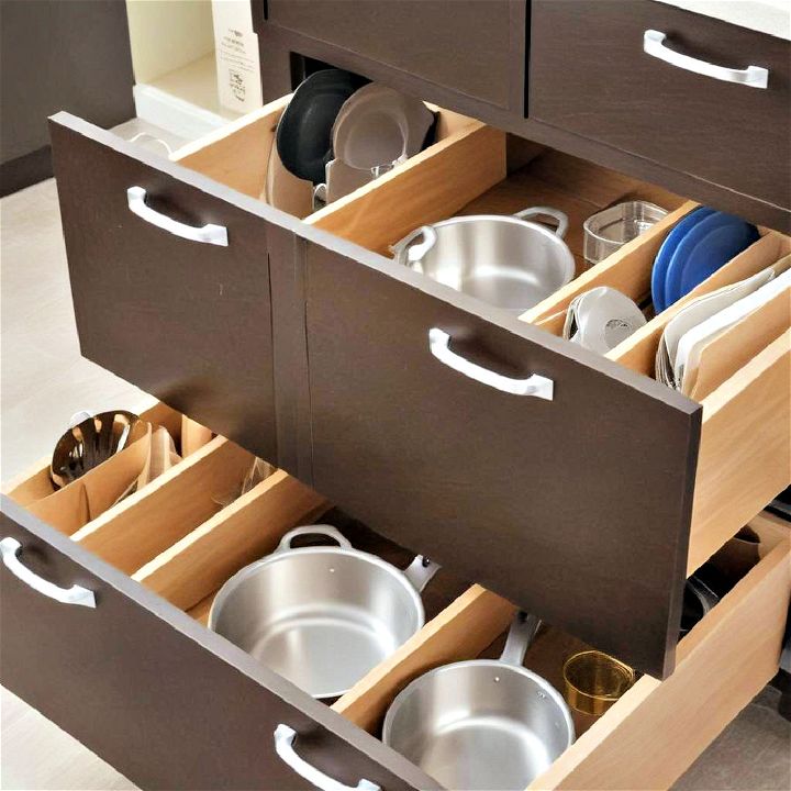 use dividers to transform jumbled stack of trays and pans