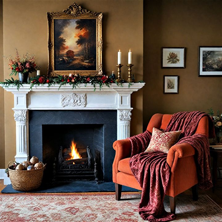 use luxurious textiles around your fireplace seating area