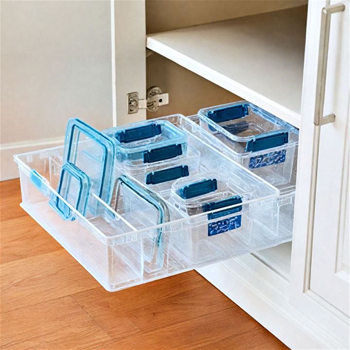 use transparent bins for lid storage