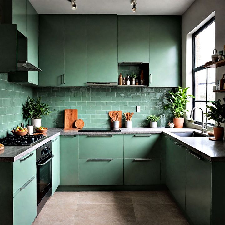 utilize sage green elements to bring urban elegance to your kitchen