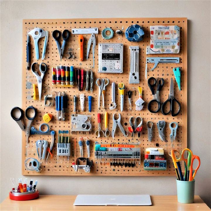 utilize wall space with pegboards in small craft room