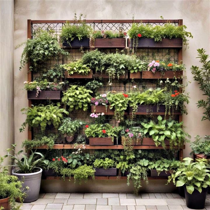 vertical herb garden with integrated trellis