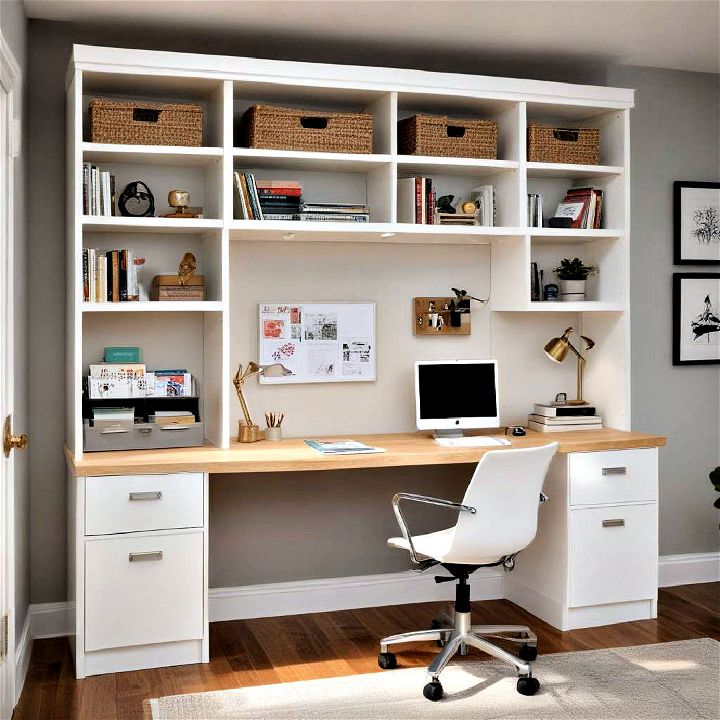 vertical space with a built in storage desk