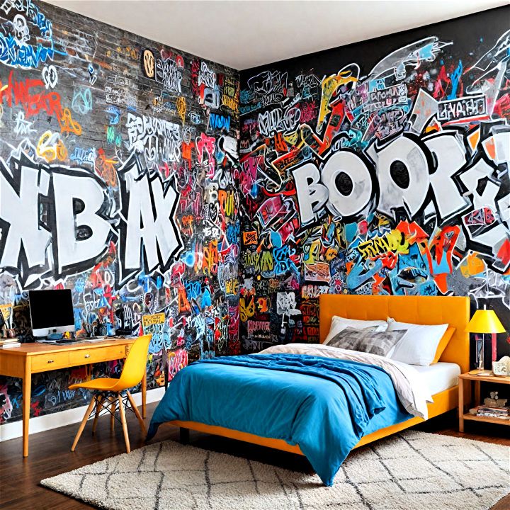 vibrant and cool urban graffiti loft themed room