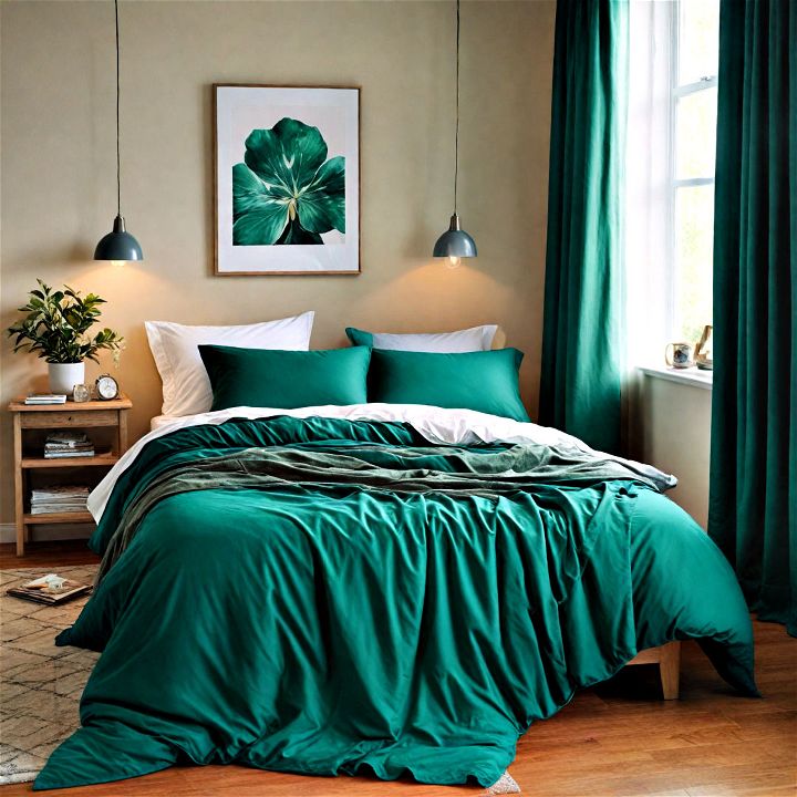 vibrant emerald green bedding for an instant bedroom makeover