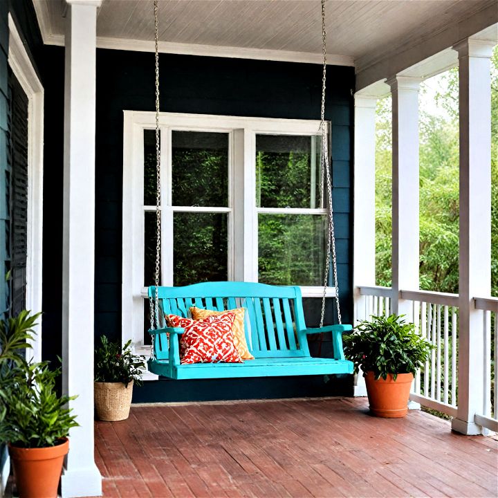 vibrant porch swing to add a fun and functional element