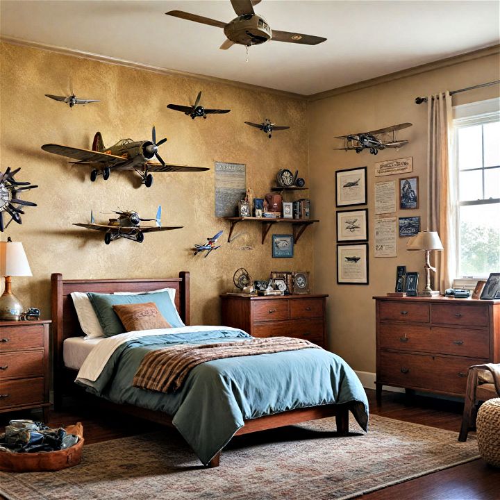 vintage aviation room for inspiring young pilots and engineers