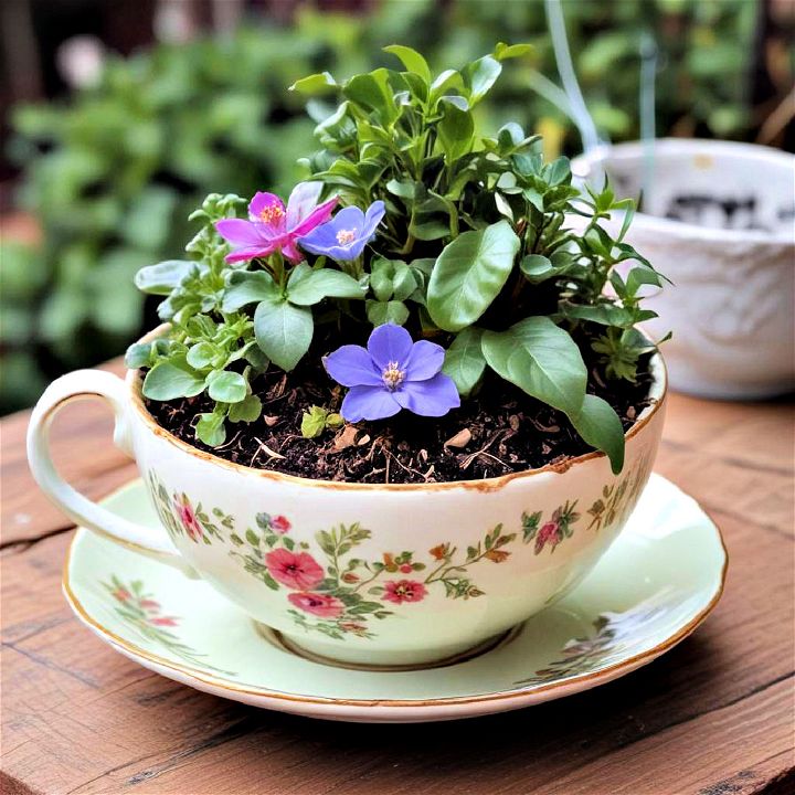 vintage charm repurposed teacup planters
