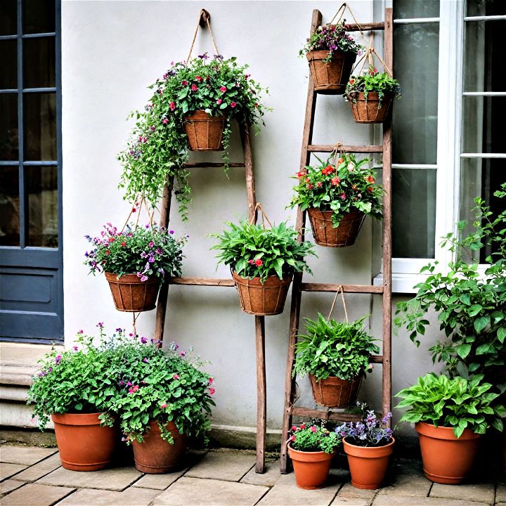 vintage ladder baskets vertical garden