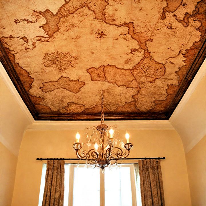 vintage maps as ceiling wallpaper