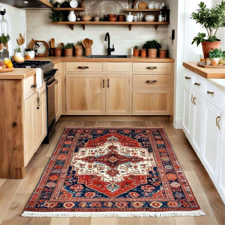 vintage rug for boho kitchen