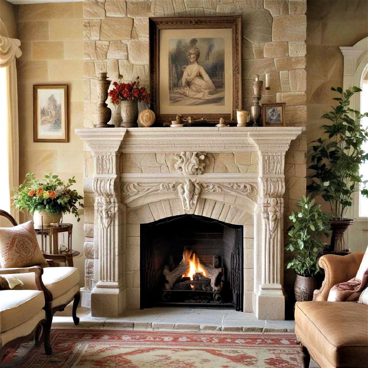 vintage style stone fireplace