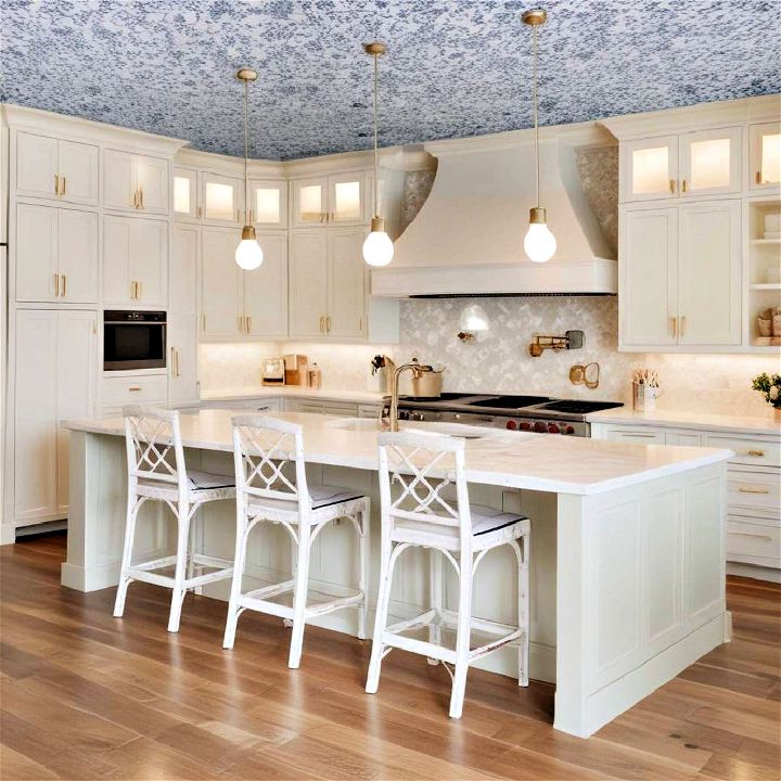 wallpapered kitchen ceiling