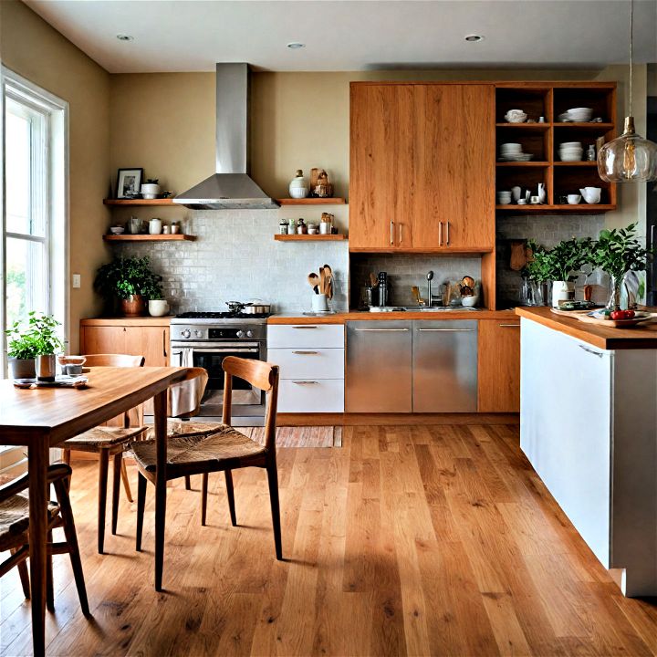warm wood accents to bring natural element to modern open kitchens