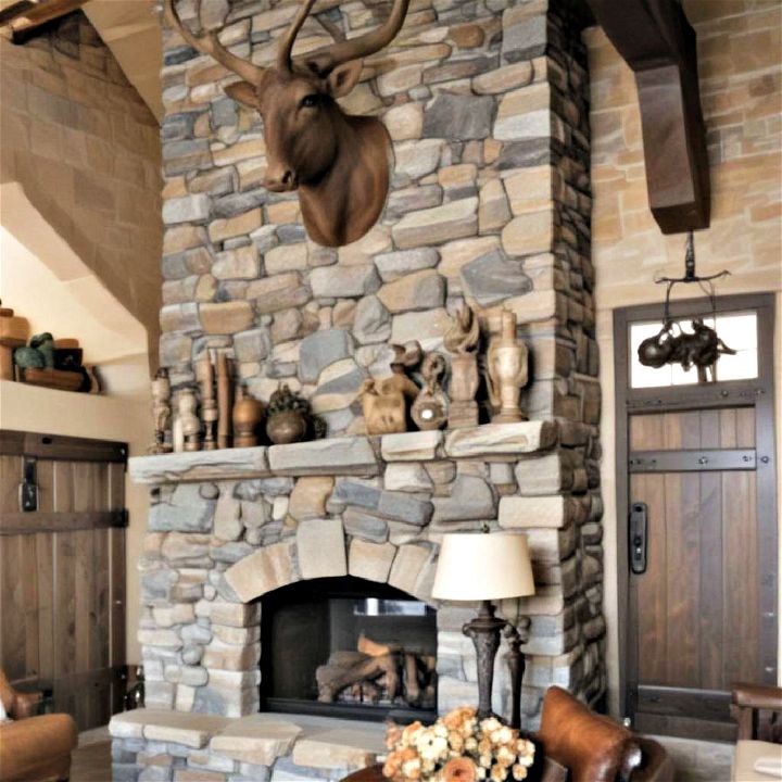 western ranch stone fireplace