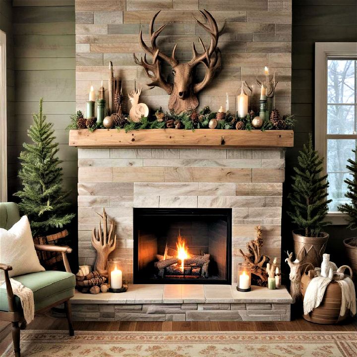 whimsical woodland shiplap fireplace design