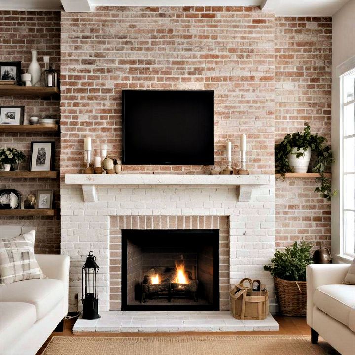whitewashed brick to add a soft lived in farmhouse feel to the room