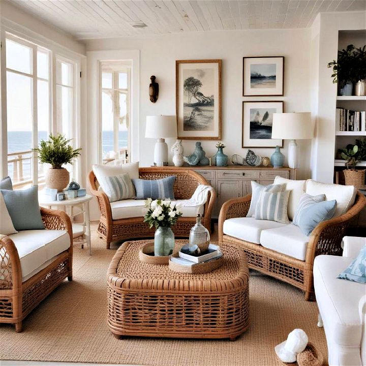 wicker furniture for coastal living room