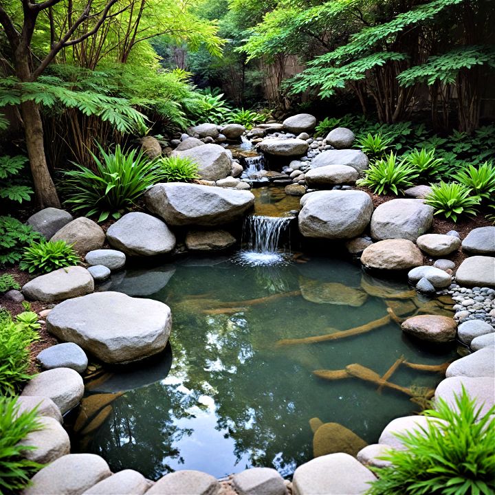 zen garden pond with reflective waterfall sanctuary for relaxation