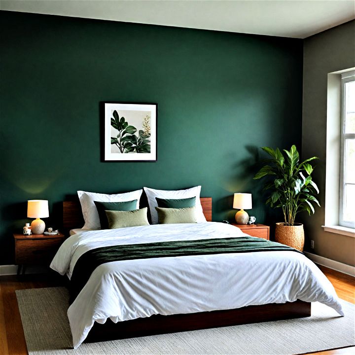 zen inspired dark green bedroom to create a serene environment