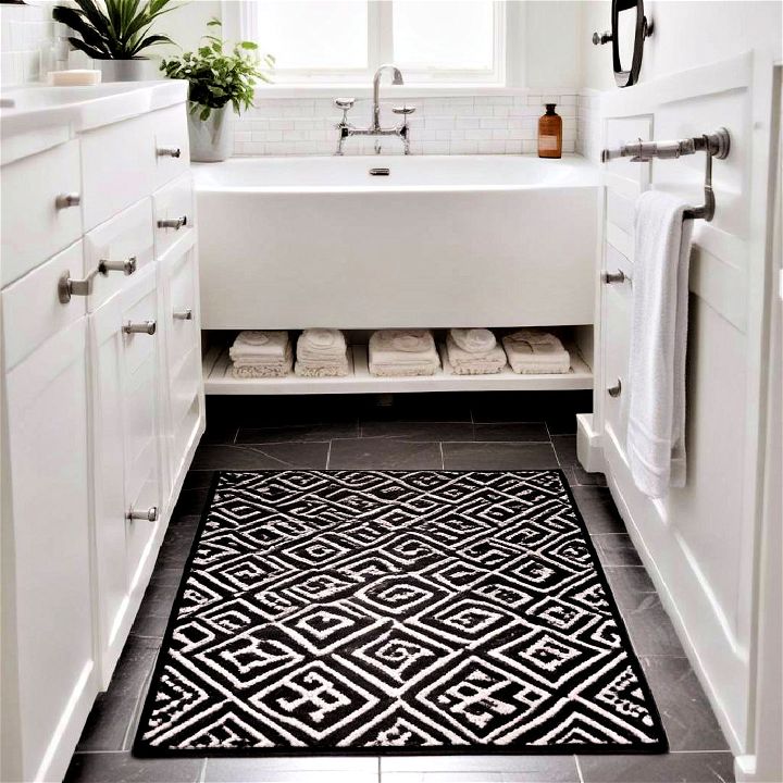 Patterned Black and White bathroom Floor Rug