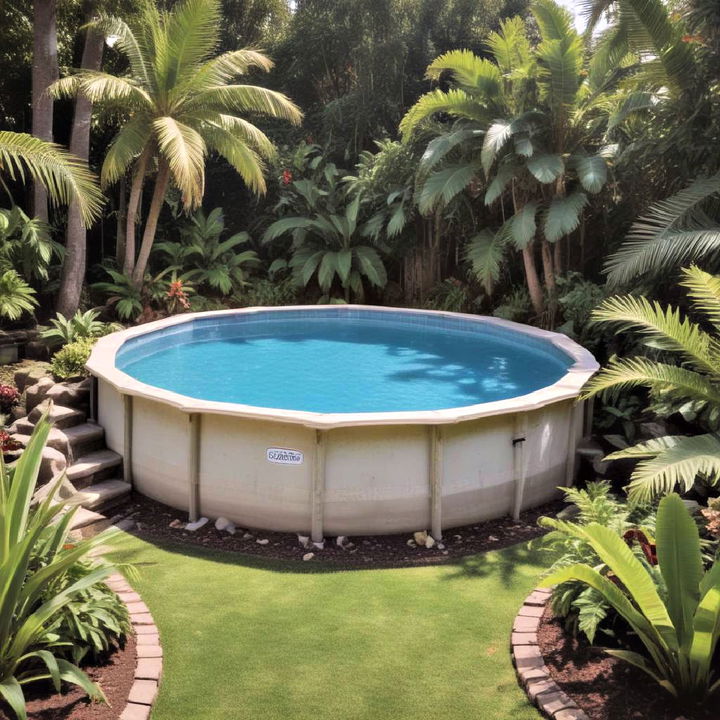 above ground pool into a tropical oasis