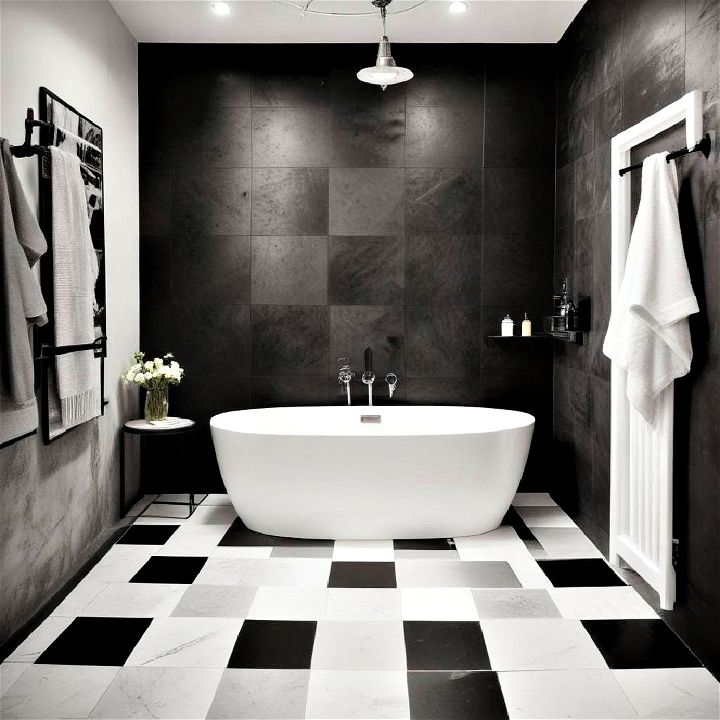 abstract black and white bathroom flooring