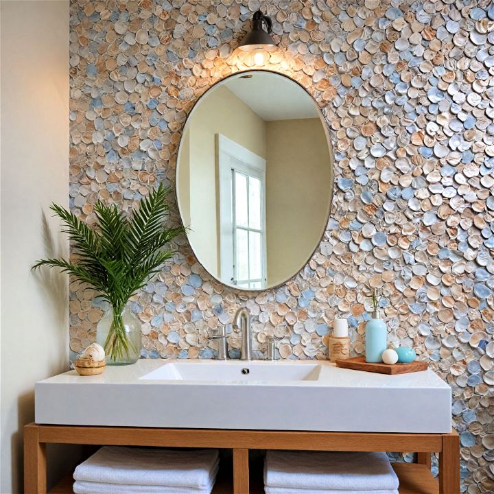 add coastal elegance with shell tile wall