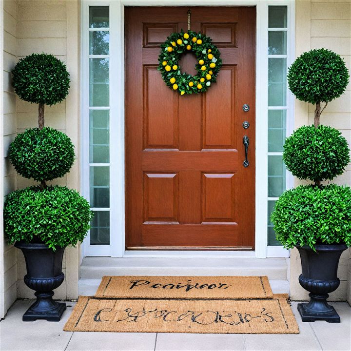 add greenry with faux topiaries