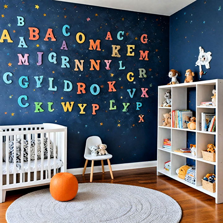 alphabet learning themed baby boy nursery