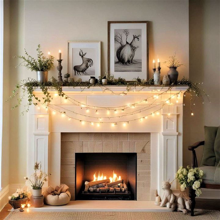 ambiance string lights for spring mantel