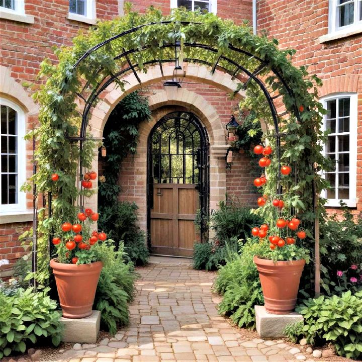 arch tomato trellis for an inviting entryway