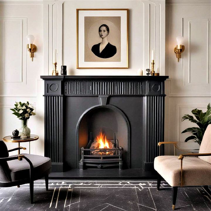 art deco inspired black fireplace