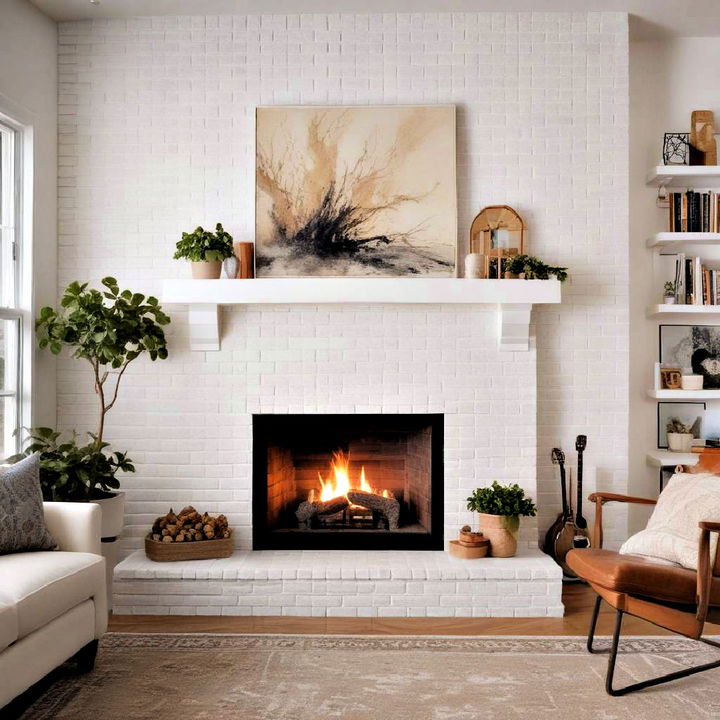 artistic focus white brick fireplace