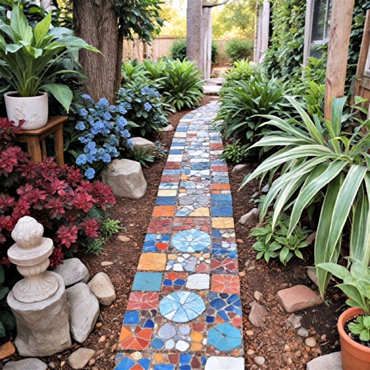 artistic mosaic stepping stone pathway