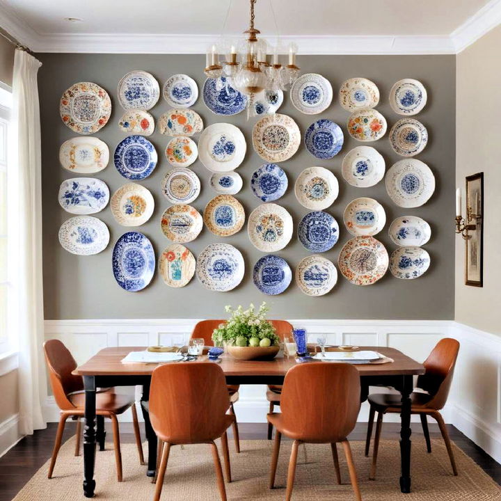 artistic plates display for dining room wall decor