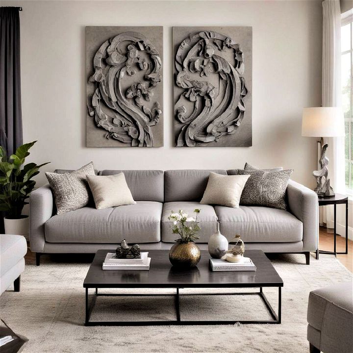 artistic sculptures for grey couch living room