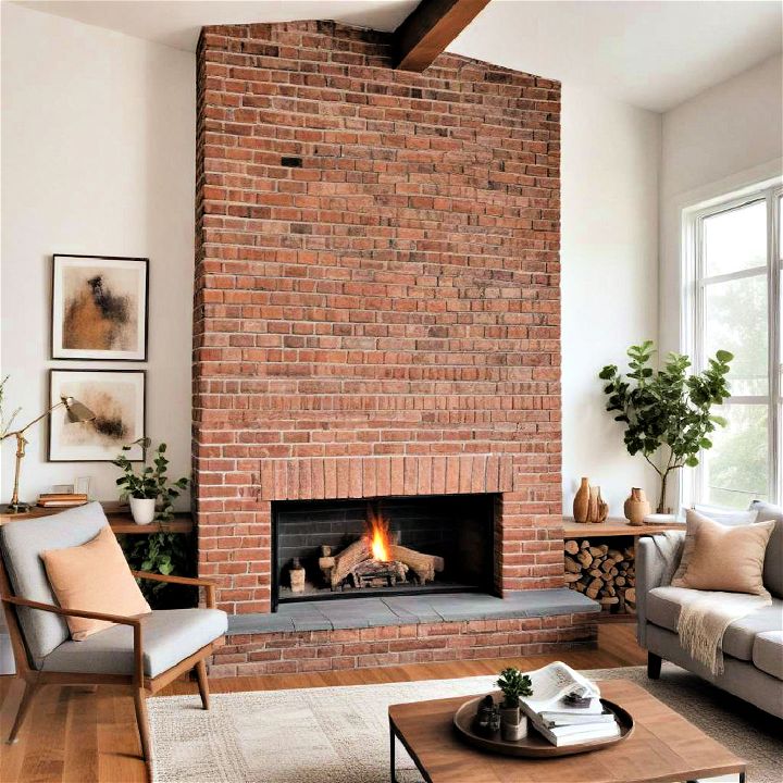 asymmetrical brick fireplace design