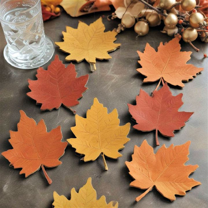 autumn leaf coasters for thanksgiving table