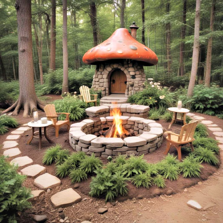 backyard fairytale fire pit landscaping