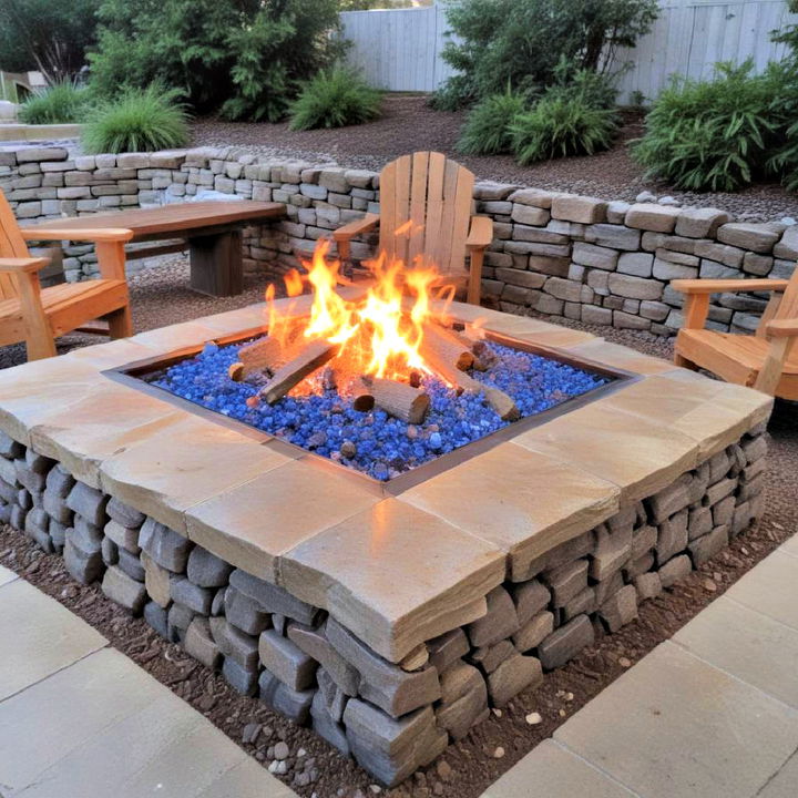 backyard fire pit with fire glass