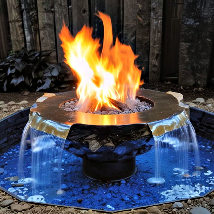 backyard fire pit with waterfall