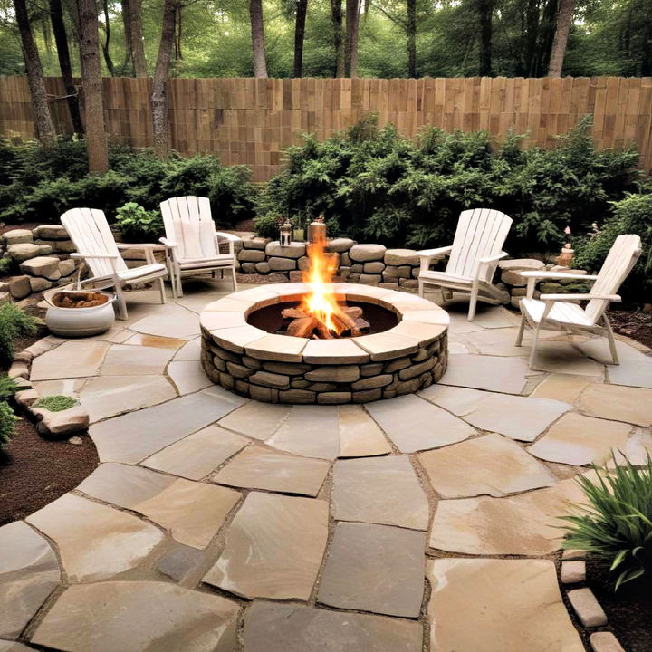 backyard flagstone patio with fire pit