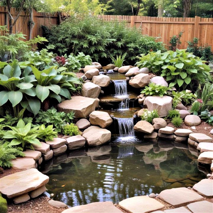 backyard pond with a subtle waterfall
